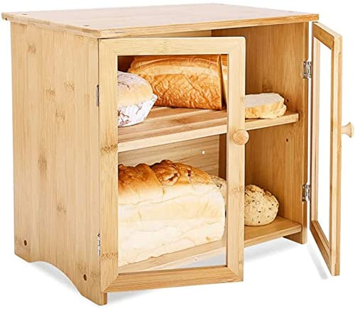 ABGRC Cocina Panera Paneras de 2 Capas con Ventana Transparente, Soporte de Pan Retro para encimera de Cocina, panera Creativa de Gran Capacidad Decoración