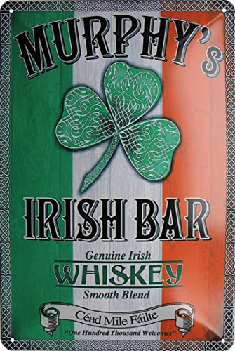 WOGEKA ART Plaque en tôle rétro Murphy´s Irish Pub – Whiskey Bar – Inscription humoristique comme idée de cadeau d'anniversaire de Noël pour décoration 20 x 30 cm Design vintage en métal 2080