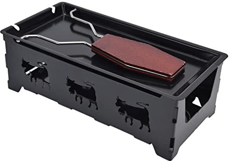 Buachois Cheese Raclette, 18x8.5x6cm Mini Candlelight Cheese Raclette Grill Plate, Rectangular Non-Stick Butter Grill Pan Baking Tool with Black Handle