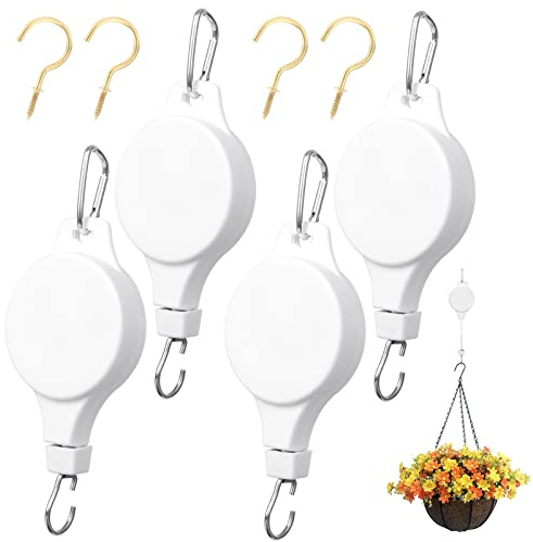 Gueenky 4 Pezzi Ganci per Puleggia per Piante, Bianco Appendi Pianta Soffitto Ganci per Appendere Vasi Carrucola per Piante Ganci per Piante Sospese per Fioriere, con Ganci a Soffitto