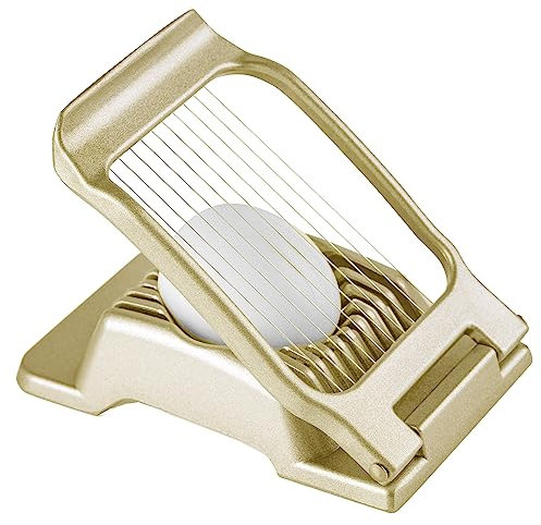 Yuzxaun Egg Slicer for Hard Boiled Eggs, Stainless Steel Wire, Heavy Duty Aluminium Egg Cutter Dishwasher Safe for Egg Strawberry Soft Fruit, Gold