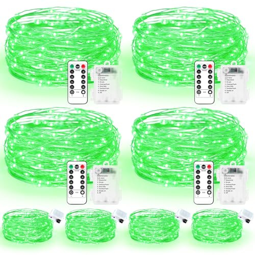 4 Stück 20 m Lichterketten mit Fernbedienung (IP65 Wasserdicht, 8 Beleuchtungsmodi & Timer) + 2 Stück 3 m LED-Lichterketten(3 Modi), Batteriebetrieben für Weihnachten, Innen/Außen Dekoration,Grün
