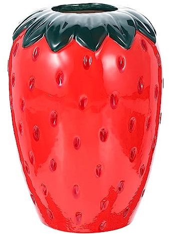 Vase en forme de fraise - Joli vase décoratif en céramique de style moderne - Vase à fraises - Décoration unique pour salon, cuisine, jardin (S)