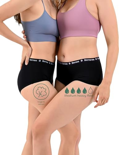BeMee Periodenunterwäsche | Teenage Hipster Starter Set Erste Periode aus Bio-Baumwolle | waschbare Perioden-Unterwäsche mit Tag- und Nacht-Slip, auslaufsicher, 2er Pack (schwarz, Größe XXS bis XL)