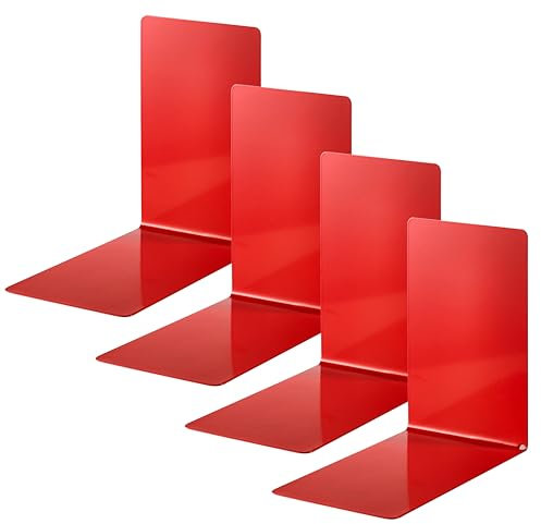 Alco-Albert 4301-12-4 Metal Bookends, Pack of 4, Red, 14 x 14 x 8.5 cm, for School, Office and Home