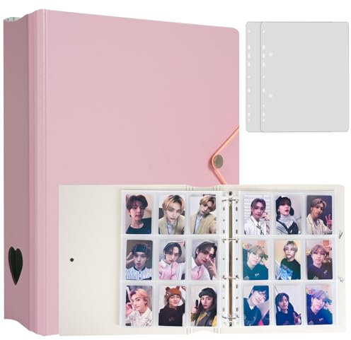 CeyiJun Minimalistischer Fotokarten-Ordner mit 25 Seiten, 4 Taschen, einseitige Innenminen und 2 Trennblätter, säurefrei, mit 225 Taschen (Rosa, A4)