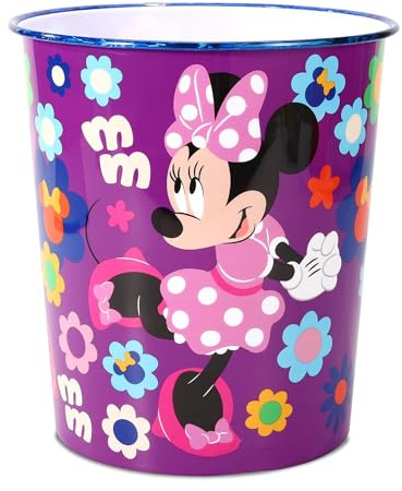 Minnie Mouse Kids Waste Paper Bin for Bedroom, Playing & Study Room | Childrens Small Plastic Bucket Dustbin, Waterproof & Stain-Resistant, Open-Top Study Desk Basket | Kids Bedroom Accessories