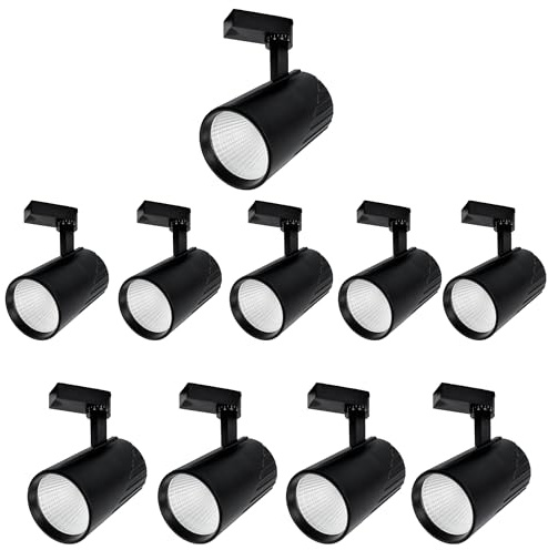 JANDEI - Pack x10 Faretti a Binario LED da Soffitto 30W, Bianco Caldo 3000K, 3000 Lumen, 185V-265V AC Monofase, Alluminio Per Camerino, Vetrina, Negozio, Ufficio. (Nero)