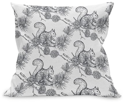 ABAKUHAUS Eichhörnchen Kissenbezug, Tannenzapfen Fluffy Freund Baum Tiere Neutraler Hintergrund Illustration, Kissenhülle mit Reißverschluss Beidseitiger Druck, 40 x 40 cm, Weiß und Purpleblue