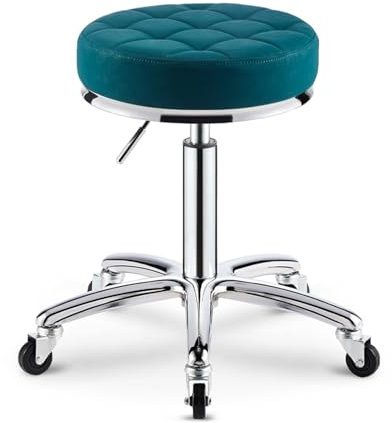 Robuster Rollhocker mit Rollen, verstellbare Stange, gepolstert mit PU-Leder, für Salon, Büro, Geschäft, Spa, Tattoo, Massage, medizinischer Drehstuhl für Zeichenarbeiten (grün)