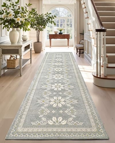 DEXI Alfombra Pasillo Antideslizante 61 x 183 cm, Alfombras Cocina Lavable y Absorbente, Resistente a Las Manchas, Alfombrilla para Entrada Casa Interior, Lavadero, Comedor, Gris