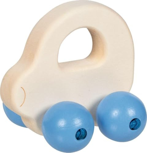 goki baby 65341 - Greifling Auto mit Perlen aus Holz für Babys – Made in Germany, Blau, Jungen, Natürlicher Motorikspielzeug zur Förderung des Greifreflexes, ab Geburt