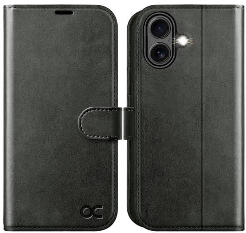 OCASE for iPhone 16 Case, PU Leather Wallet, Black Graphite | Magnetic Flip Folio Cover with RFID Blocking, Card Holders, Shockproof TPU, and Kickstand for 6.1 Inch iPhone 16 (2024)