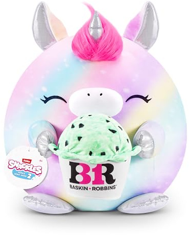 Snackles Serie 2 20 cm (Marty) von ZURU Kuschelig-weiches, beruhigendes, 20 cm großes Plüschspielzeug mit lizenziertem Snackmarken-Accessoire, Unicorn, Baskin-Robbins