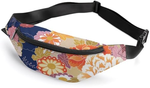 Cmagnifico Sac banane japonais traditionnel kimono, sac banane réglable pour course à pied, marche, randonnée, Kimono traditionnel japonais, 36*15cm