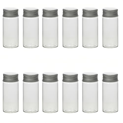 Lot de 12 petites bouteilles vides en verre transparent de 30 ml avec couvercle à vis en aluminium, mini bocaux pour échantillons, messages, cadeaux de mariage, décorations de bricolage, contenants de