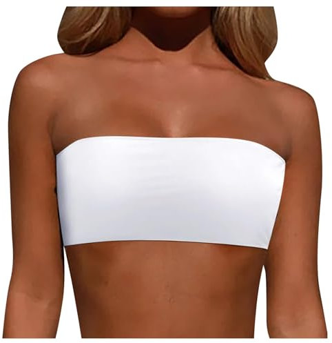 Sunfashion meerjungfrauenflosse damen,damen bikini s Damen Pullover Mit Glitzer Bikinioberteil Bandeau Schwimmoberteil Tube Top Badeanzug Bluse Abnehmbarer Schultergurt Bluse Damen Gemustert (White, M