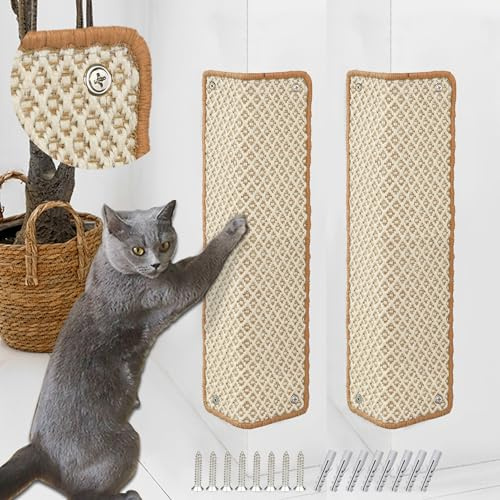 JanYoo 2 Stück Kratzmatte Katze, Kratzschutz Katzenkratzmatte Sisal Katzenkratzmatte Katzen Kratzteppich Kratzmatte Kratzbrett Wand für Schützt Teppiche und Sofas 60×25CM(Beige)