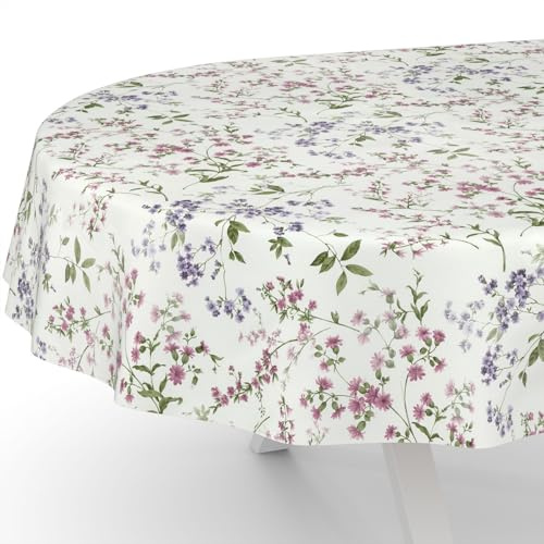 ANRO Nappe en toile cirée - Lavable - Pour table de jardin - Motif fleurs - Ovale - 200 x 140 cm - Bord coupé