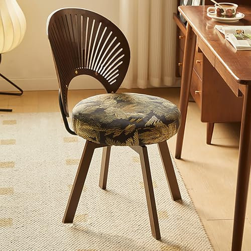 Fslvmin Drehbarer Schreibtischstuhl mit Kunstleder Gepolsterter Bürostuhl Ohne Rollen, Schalenstuhl Ohne Armlehnenmit Holzbeinen, Computerstuhl für Esszimmer, Wohnzimmer(44x44x46cm(17x17x18inch), C)