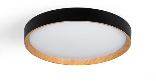 Lámpara de Techo LED CCT Negro 36W Ø50cm – Plafón led techo redondo efecto Madera – Luz Regulable 2700K-6500K – Difusor Opal – Estilo Moderno para Salón, Dormitorio o Comedor