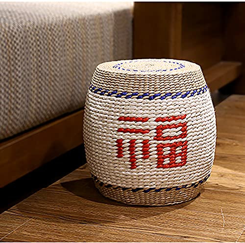 Handgefertigter Rattan-Pouf, Ottomane, rustikal, Seegras, Fußstütze, rund, dekorativ, für Wohnzimmer und Schlafzimmer, 28 x 28 x 28 cm, umweltfreundliche Heimdekoration