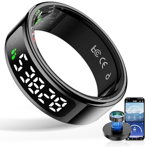 HPLSZCN Smart Rings for Men Women - Fitness Tracker Health Ring with LED Display Screen, 24/7 Health & Sleep Tracker, 5ATM Waterproof, Compatible with Android & IOS (Black, 9)