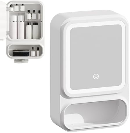 Armadio bagnno A Specchio- Armadietto Portagioie Da Parete | Mobiletto Da bagnno A Parete,Specchio Con Organizzatore Integrato, Luci LED, Dispenser Magnetico E Design Moderno Per Shampoo E Trucchi