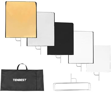 TENBEST Photography Light Reflector Flag Kit, 18x24inches/45x60cm, 4-in-1 Gold/Silver/Black/White Diffuser and Translucent Diffuser, Foldable Stainless Steel Frame