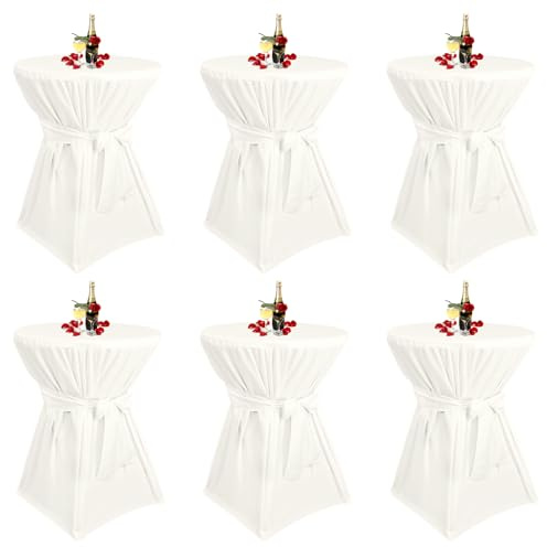 Teruntrue 6 Stück stehtisch hussen Elfenbein,Stehtischhusse Elfenbein für Ø 80-85 cm Stehtische und Bistrotische, Tischdecke aus Polyester mit Fußtaschen