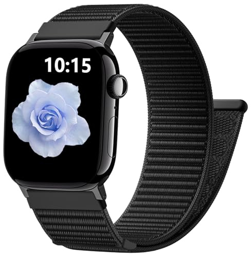 CeMiKa Nylon Strap Compatible with Apple Watch 46mm 42mm 44mm 45mm 49mm | Nylon Sport Soft Breathable Band for iWatch SE SE3 Series 11 10 9 8 7 6 5 4 3 2 1 Ultra 3 Ultra 2 1, Men Women, Black