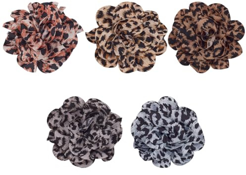 FINGERINSPIRE 5Pcs Broche Fleur Rose Léopard pour Femmes 9x10.7cm 5Couleurs Épingles Fleur Élégantes Faites Main Broche Rose Fleurs en Tissu Broches Florales pour Vêtements Mariage Fête Bijoux Cadeaux