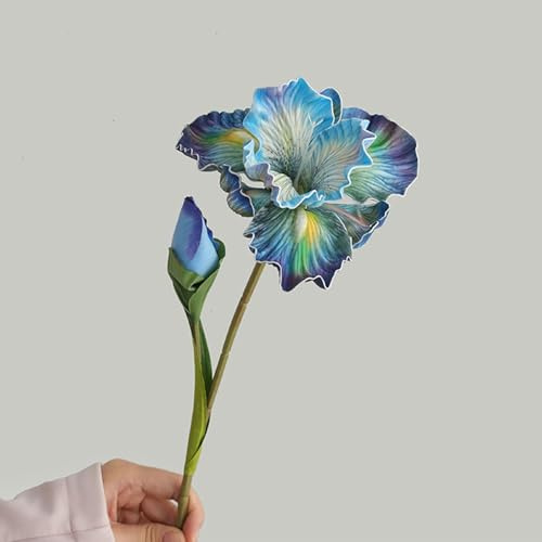 2 orchidee artificiali per hotel, ristoranti, fiori artificiali realistici al tatto, per fotografie, in seta EVA, colore blu