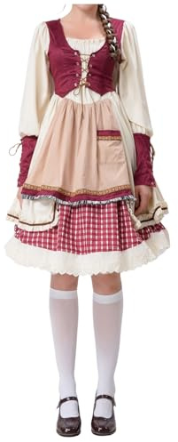 Générique Déguisement Bavaroise,Costume Oktoberfest Sexy Serveuse Festival Costume Robe à Carreaux Manches Courtes Oktoberfest Vêtements déguisement Carnaval Costume Halloween Sexy Femme