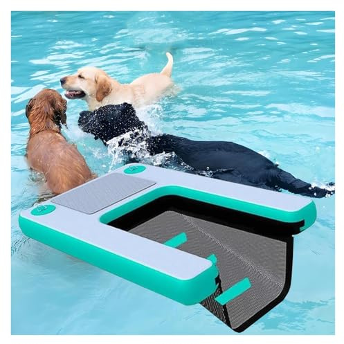 MZZKFC Pool Rampe Für Hunde Oberirdischen Pool, Falten Hundeleiter Für Boot, Mit Eva Anti-Rutsch-Pad & 3 Nylon Griff & Gewichtete Mesh Unter Wasser, 1,5m Hund Floß Leicht Zu Tragen & Speichern(Green)