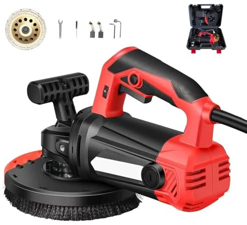 Corded Angle Grinder Concrete Grinding Machine, Handheld Electric Wall Sander, 6 Speed Adjustment, Dual Handle, 90° Grinding, 5.9inch Diamond Disk, Multifunctional Wall Planer for Floor, Cei