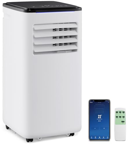 COSTWAY Climatiseur Mobile Silencieux 9000 BTU, 5 EN 1 Climatiseur Portable Wifi, Chauffage, Déshumidificateur, Ventilateur, Mode Nuit, Séchage, Minuterie 24H, Clim Mobile pour Chambre jusqu'à 20㎡