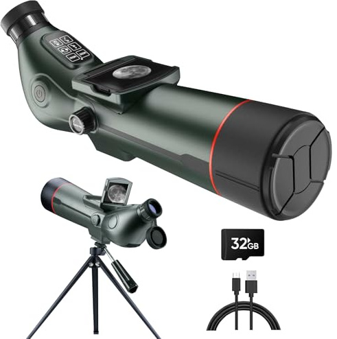 Digital Spotting Scope with Screen Portable Auto-Focus Electronic 4K Smart Telescope with Tripod 32GB SD Card and Carrying Bag for Stargazing Bird Watching, Wildlife Viewing Hunting Green