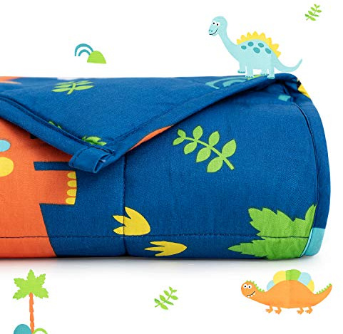 Sivio Blanket, 1kg, 48x53 cm Weighted Blanket, 100% Natural Cotton Blanket, Dinosaur Blue
