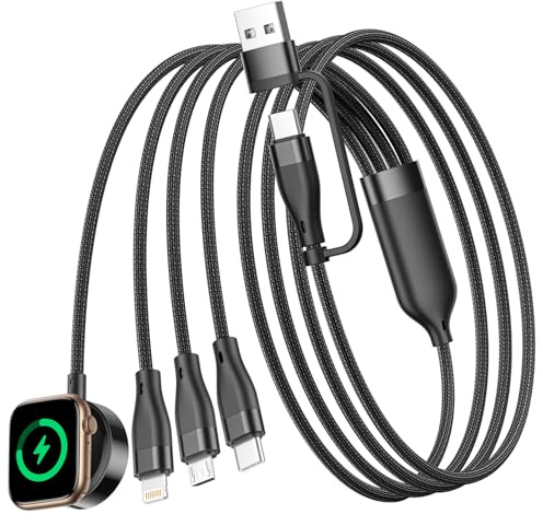 BLITEZZ Apple Watch Ladekabel 1.2M, 4 in 2 Multi ladekabel mit iWatch Ladegerät/iPhone Lightning Kabel/Micro USB/USB C Kabel für iWatch Serie 10/9/8/7/6/5/4/3/iPhone 17 16 15 14 13 12 X 8/iPad,Samsung