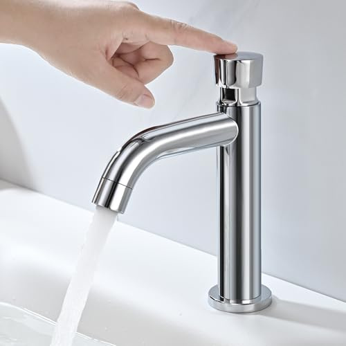 Robinet Eau Froide Uniquement, BuntHaus Robinet Temporisé pour Lavabo, Robinet Poussoir Fermeture Automatique, Robinetterie Chromée pour Toilettes WC Invités