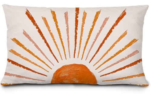 MOLYUB Burnt Orange Boho Sun Pillow Cover 12x20 Inches,Modern Bohemian Abstract Sunset Decoration for Bedroom Living Rooms,Boho Sunshine Lumbar Cushion Cover for Couch Bed