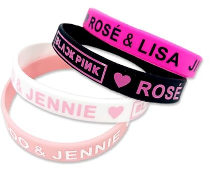 CWED 4Pcs Armband Gummi,K-pop Blacelet,Blackpink Fanartikel,Unisex Bracelet,Black Pink Armband,Kpop Fanartikel,Modeschmuck