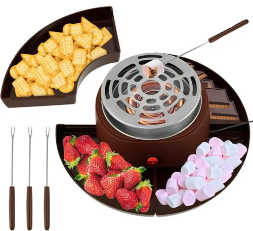 Kit per tostare fonduta di cioccolato e marshmallow, macchina per sciogliere il cioccolato senza fiamma diametro 30 cm, con 4 forchette da immersione per feste, serate di cinema, regali