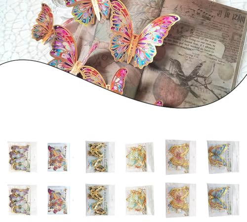 Eawfgtuw Lot de 24 autocollants muraux élégants en forme de papillon 3D avec bordure dorée, décalcomanies décoratives amovibles en PVC pour mariages, fêtes et décoration d'intérieur (PY3021-YL)
