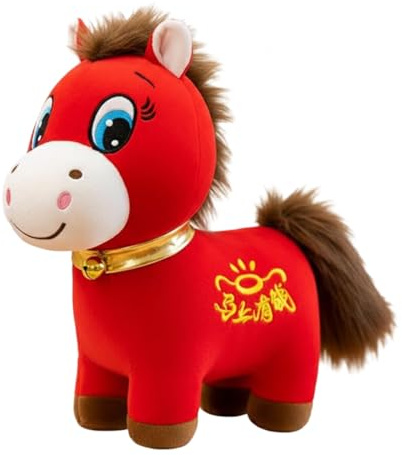 Année du cheval 2026 en peluche porte-bonheur pour le Nouvel An chinois - Chevaux du zodiaque chinois traditionnel - Décoration du Nouvel An chinois - Oreiller en peluche - 2026 ans des animaux en