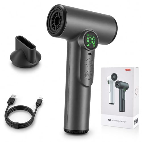 Secador de viaje inalámbrico con batería – Secador de pelo portátil de 200 W con 3 temperaturas y 3 velocidades | 15600 mAh secador de pelo recargable con pantalla digital para camping, viajes