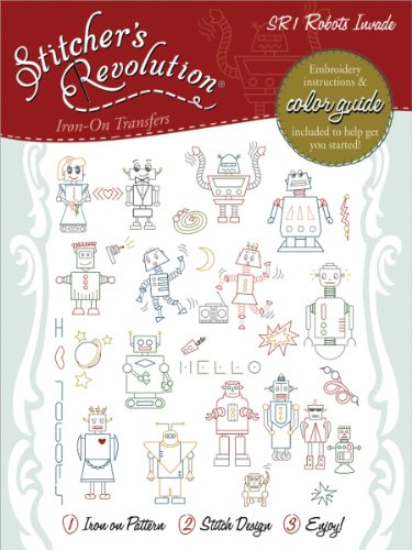 Stitcher's Revolution Robots Invade Iron-on Transfer Pattern for Embroidery