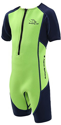 Aqua Sphere Kinder Stachelrochen HP Short Sleeve CORE Wärmer/Shorty Neoprenanzug, Bright Green /Navy Blue, Gr. 84-99 (Herstellergröße:2)