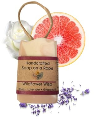 Wildflower Wisp Soap On A Rope, Handcrafted Vegan Soap, Nourishing Bathing Cleansers for All Skin Types, Zero Waste Travel Soap with Cocoa Butter and Almond Oil, 100g - The Natural Spa